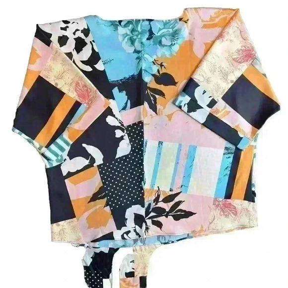 CHICOS Dolman Sleeve Floral Print Popover Blouse Tie Front US Size 1 - Medium - Picture 2 of 11